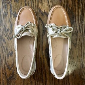 Sperry Firefish Linen Gold Boat Shoe 6.5